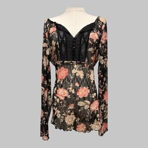 Denim & Supply Ralph Lauren Whimsigoth Fairy Floral Sheer Black Lace Top Size XL